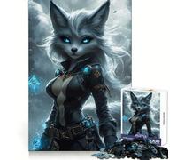 Mystical Fox Warrior with Glowing Eyes 1000 Piece Jigsaws for Adults Puzzle Focus Brain Toy Quiet Fun Tight Edge Santa Wish Item (38x52cm)