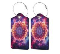 Mystical Galaxy Mandala Luggage Tag with Privacy Flap for Suitcase Leather Luggage Tags 2 PCS