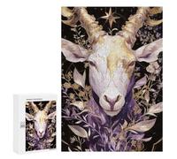 Mystical Goat with Golden Horns And Flowers Jigsaw Puzzle, 300 PCS, Relaxing Activity for Adults, A Detailed Puzzle Experience for Adult Hobbyists