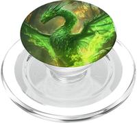 Mystical Green Dragon in Enchanted Forest PopSockets PopGrip for MagSafe