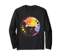 Mystical Halloween Cat Yin and Yang Celestial Moon Phases Long Sleeve T-Shirt