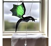 Mystical Hanging Dragon Stained Suncatcher Resin Wall Art Decor Gothic Window Suncatcher Flying Dragons with Movable Wings Crystal Pendant Sun Catcher Ornament Halloween Christmas Decorations (C)