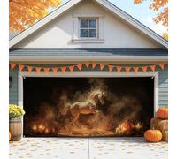 Mystical Horse Halloween Garage Door Cover, Large Autumn Decorations for Outdoor and Indoor, Fall Party Background Decor 157x71 Inch