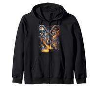 Mystical Ibex Howling Full Moon Mountain Art Zip Hoodie