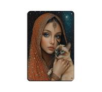 Mystical Indian Woman with Siamese Cat Tin Sign Vintage Metal Pub Club Cafe Bar Home Wall Art Decoration Poster Retro 8x12inch(20x30cm)