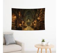Mystical Library Gothic Tapestry, Warm Dark Aesthetic Decorative Room Wall Hanging, Cozy Medieval Style for Bedroom, Living Room, Dorm 70x90 Inch