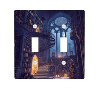 Mystical Library Light Switch Cover Plate/Outlet Covers, Dark Blue Enchanted Books for Home Decor, Thermoplastic Wall Plates, Standard Size Double Toggle