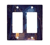 Mystical Library Light Switch Cover Plate/Outlet Covers, Dark Blue Enchanted Books for Home Decor, Thermoplastic Wall Plates, Standard Size Double Rocker