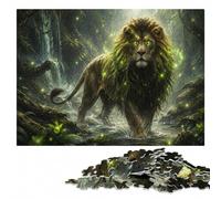 Mystical Lion in Enchanted Forest Wooden Jigsaw, Themed Puzzle, 1000 Pieces | Image-area sorting - solo or shared leisure at your own pace.
