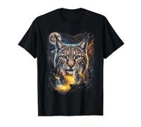 Mystical Lynx Howling Full Moon Wildlife Art Value Graphic T-Shirt, Men, Black, L