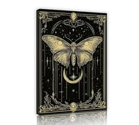 Mystical Magic Theme Framed Wall Art Poster Moon Stars Moth Canvas Print Painting Vintage Wall Decor for Bedroom Living Room Hallway 55x80cm Innerframe