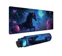 Mystical Magical Horse Large Gaming Mouse Pad, Blue Fantasy Moonlit Design, Stitched Edge Mousepad, Rubber Non-Slip Washable Gaming Mouse Pad for Home and Office, Enchanting Style 12x32 Inch