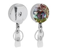 Mystical Magical Tree Anime Moon Metal Retractable Badge Holder Reel Cute ID Badge Clips with Belt Clip Key Ring Clear PVC Straps