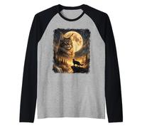 Mystical Maine Coon Cat Spirit Howling at The Moon Nature Raglan Baseball Tee
