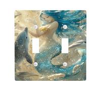 Mystical Mermaid Light Switch Cover Plates/Outlet Covers, Aqua Blue Ocean Theme for Home Decor, Thermoplastic Wall Plates, Standard Size Double Toggle