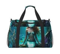 Mystical Mermaid Print Travel Duffel Bag for Men & Women, Foldable Travel Bags and Spacious Weekender Tote Bag for Storage Toiletry Luggage Personal Item, Black, L