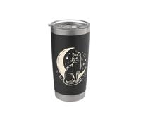 Mystical Moon Cat Dreamer Starlight Monoline Art Design Stainless Steel Insulated Tumbler