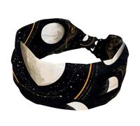 Mystical Moon in Art Space Astrology Background Wide Headbands for Women, Yoga Workout Head Bands Wide Elastic Hair Bands for Washing Face Makeup