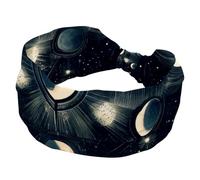 Mystical Moon in Space Astrology Art Pattern Sports Headbands for Women, Elastic Sports Hair Bands Nurse Wide Turban for Workouts Yoga Gym Tennis