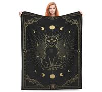 Mystical Moon Tarot Black Cat Blanket, Familiar Spirit, Pagan Witchcraft, Alchemy, Cat Decoration, Gifts for Girls and Women, Flannel, Soft, Warm, Cosy, Fluffy, Throw,