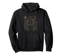 Mystical Moon Woman Line Art with Celestial Stars Pullover Hoodie