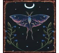Mystical Moth And Moon Crescent Metal Tin Sign Floral Vintage Tin Sign Wall Hanging Decoration Holiday Birthday Valentine'S Christmas Wall Tabletop Decor Plaque Sign Home Porch Decorations 12x12 Inch