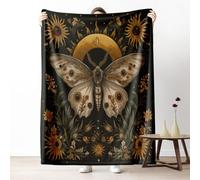 Mystical Moth Blankets for Couch, Insect Floral Celestial Fleece Blanket 60"x80" Warm Soft, Bohemia Cottagecore Throw Blankets for Bed Cozy Lightweight Blanket for Fall Spring Summer Winter