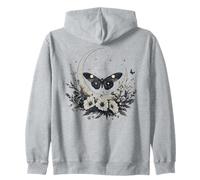 Mystical Moth Crescent Moon Botanical Garden Zip Hoodie
