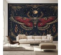 Mystical Moth Wallpaper, Boho Gothic Moon Botanical Wall Mural for Living Room, Bedroom, Non-Woven Wall Papaer Decoration, Photo Wallpaper & Home Decor, 390x260 cm (WxH) K-MZ&18