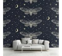Mystical Moth Wallpaper - Moon Star Celestial Wall Mural 315x215 cm (W x H), Non-Woven Photo Wallpaper Mural for Bedroom, Living Room, Hallway, Home Decor Y&W79