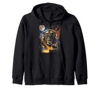 Mystical Musk Ox Howling Full Moon Arctic Art Zip Hoodie