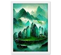 Mystical New Age Crystal Jade Green Landscape Painting Artwork Framed Wall Art Print A4 Artery8 White One Size