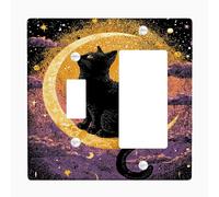 Mystical Night Cat Light Switch Cover Plate/Outlet Covers, Black Feline on Crescent Moon Theme, Perfect for Halloween Décor, Thermoplastic Wall Plates, Standard Size Toggle Rocker