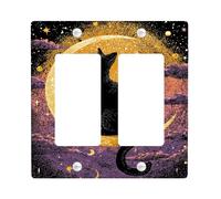Mystical Night Cat Light Switch Cover Plate/Outlet Covers, Black Feline on Crescent Moon Theme, Perfect for Halloween Décor, Thermoplastic Wall Plates, Standard Size Double Rocker