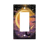 Mystical Night Cat Light Switch Cover Plate/Outlet Covers, Black Feline on Crescent Moon Theme, Perfect for Halloween Décor, Thermoplastic Wall Plates, Standard Size Single Rocker