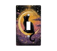 Mystical Night Cat Light Switch Cover Plate/Outlet Covers, Black Feline on Crescent Moon Theme, Perfect for Halloween Décor, Thermoplastic Wall Plates, Standard Size Single Toggle