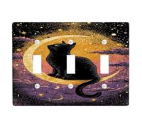 Mystical Night Cat Light Switch Cover Plate/Outlet Covers, Black Feline on Crescent Moon Theme, Perfect for Halloween Décor, Thermoplastic Wall Plates, Standard Size Triple Toggle