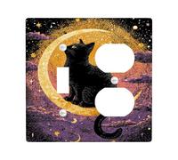 Mystical Night Cat Light Switch Cover Plate/Outlet Covers, Black Feline on Crescent Moon Theme, Perfect for Halloween Décor, Thermoplastic Wall Plates, Standard Size Toggle Duplex