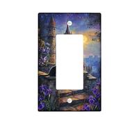Mystical Night Light Switch Cover Plate, Cat on Stone Steps with Castle, Fantasy Wall Decor, Standard Size, Thermoplastic Single Rocker