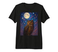 Mystical Night Owl Full Moon Starry Cosmic Sky Premium T-Shirt