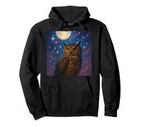 Mystical Night Owl Full Moon Starry Cosmic Sky Pullover Hoodie