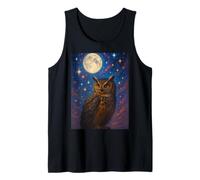 Mystical Night Owl Full Moon Starry Cosmic Sky Tank Top