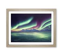 Mystical Northern Lights Framed Print | A3 Oak Framed Wall Art | Ready to Hang | Modern Landscape Picture | Living Room Bedroom Lounge Office