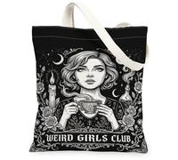 Mystical Occult Themed Quote Woman Gothic Canvas Tote Bag 13x15 Inch | Gothic Art, Occult Theme, Mystical Roses, Tea Ritual, Scholarly Gothic Aesthetic