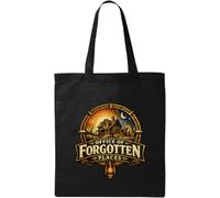 Mystical Old House with Compass Background Natural Cotton Tote Bag Black
