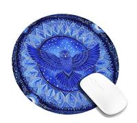 Mystical Owl Blue Galaxy Square Desk Mouse Pad, Celestial Night Sky Stitched Edge Mousepad, Rubber Non-Slip Washable Gaming Mouse Pad for Home and Office Computer, Laptop Round 8x8 Inch
