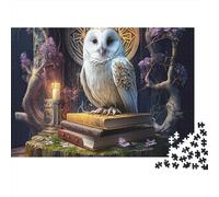 Mystical Owl Fantasy 1000 Piece Stress Relief Puzzle for Adults Wise White Owl Perched on Old Magic Books Premium Sturdy Challenging Relaxation 52x38cm/1000pcs
