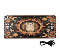 Mystical Owl Sun Moon Mushroom PU Heated Large Mouse Pad 31.5 x 13 in Anti Slip Computer Pad for Office Table Essentials