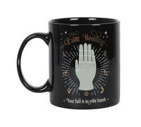 Mystical Palm Reading Black Mug - 9cm x 12cm (1 Pc.) - Ceramic with Stunning Illustration in White and Gold Foil, Symbols Representing Palm Mounts and Plains, 350ml Capacity - Perfect for Everyday Use