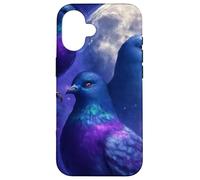 Mystical Pigeon Trio with Full Moon Meme Art Case for iPhone 16